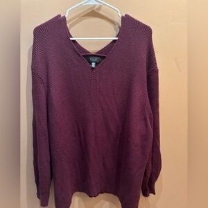 Ella Rafaela Ribbed V Neck Sweater in Deep Burgundy Size 3X